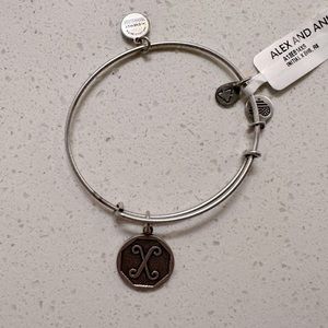 Alex and Ani adjustable silver charm bracelet letter initial X